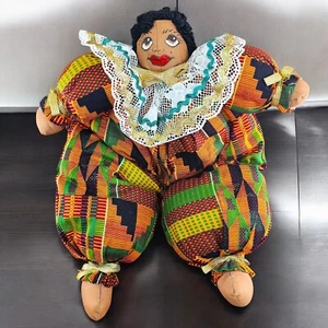 VTG Folk Art Rag Cloth Doll African American Handmade Stuffing Over Wooden Block - Picture 1 of 11
