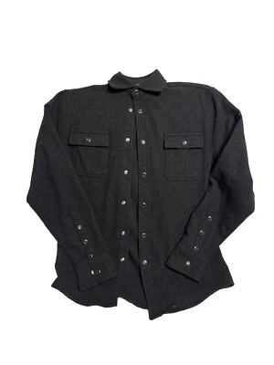 Karl Lagerfeld Paris 黑色羊毛法兰绒衬衫夹克皮革口音男式 S — 第 1/4 张图片