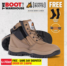 Mongrel 261060 Work Boots. Steel Toe Safety.  STONE Zip-Sider,  PRESS STUD CLIP!
