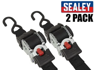 2pk Sealey AUTO RETRACTABLE RATCHET STRAP TIE DOWN With HOOKS LARGE - 50mm x 3m - Picture 1 of 4