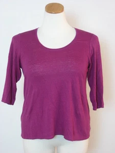 Camiseta deportiva de lino de Eileen Fisher cuello de ballet elástica manga 3/4 top l grande nueva $138 - Imagen 1 de 3