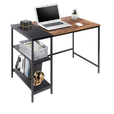 Scrivania Moderna con Ripiani Laterale 120x60 H 75 cm Casa Ufficio Lavoro Nero M - Immagine 1 di 4