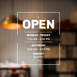 Custom Store Open Hours Decal Sticker Window Door Sign Decals - Picture 1 of 1