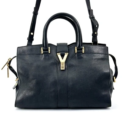 Yves Saint Laurent YSL Cabas Hand Shoulder Bag 2way Black Leather Authentic - Image 1 of 4