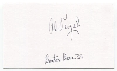 Al Veigel Signed 3x5 Index Card Autograph Baseball MLB 1939 Boston Bees - Image 1 of 2