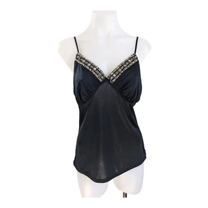 Vintage Xhilaration Size Small 90s Y2K Empire Waist Tank Black Sequined Neck - Picture 1 of 15