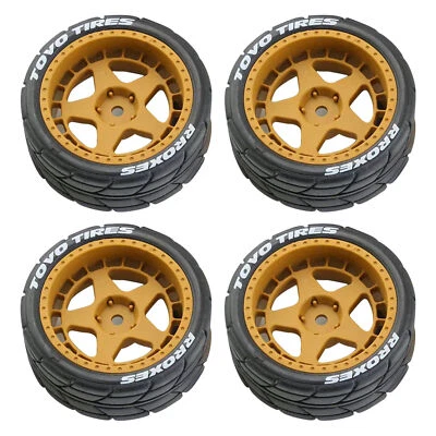 4Pcs 1/10 Scale RC Rubber Tires Hex 12mm Wheels Rims For RC On-Road Buggy Car - Image 1 of 4