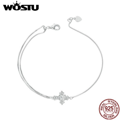 VALENTINO WOSTU Donna Versatile Croce Argento Sterling 925 Zirconia Bracciale Catena Regalo Gioielli