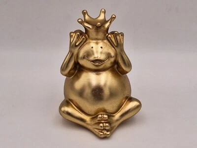 Frosch gold mit Krone - Skulptur Deko Objekt Froschkönig aus Kunststein - Bild 1 von 4