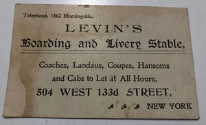 1900s LEVIN'S Boarding and Livery Stable Coaches Cabs NEW YORK Business Ad Card - Picture 1 of 5