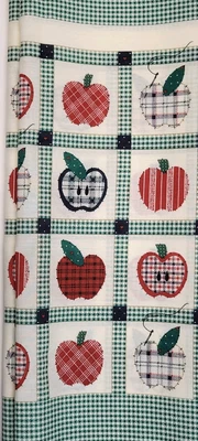 2+ Yard Faux Patchwork Apples Gingham Fabric Americana Checkered Plaid Country - Image 1 of 4