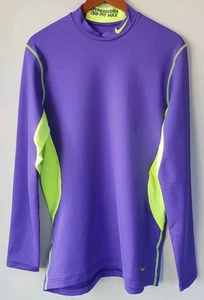 Men's Nike Pro Combat Shirt Large HyperWarm Dri-Fit Fitted Purple Volt  - Picture 1 of 10