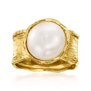 Ross-Simons 11.5-12mm Cultured Button Pearl Ring in 18kt Gold Over Sterling - Picture 1 of 6