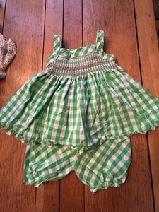 Vintage Strasburg Green Gingham Girls Smocked Top And Pants 2T Summer Casual - Picture 1 of 7