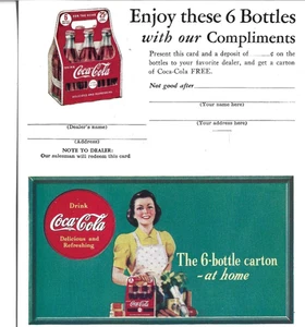 COCA-COLA GRATIS COKE GUTSCHEIN POSTKARTE 1930er HANDHALTEFLASCHE #2 - Bild 1 von 1