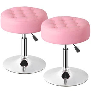 2X Swivel Makeup Ottoman Stool Modern Pink Round Vanity Stool Chair for Bedroom - Picture 1 of 24
