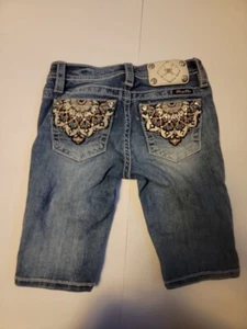 Blue Denim MISS ME Heavily Embellished Bermuda Jean Shorts Girls Size 10 - Picture 1 of 3