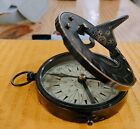 Vintage Nautical Sundial Compass Round Brass Finish Sundial Navigational Comp...