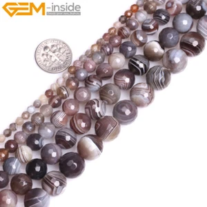 Natural Botswana Agate Round Gemstone Loose Beads For Jewellery Making 15" UK - Picture 1 of 60