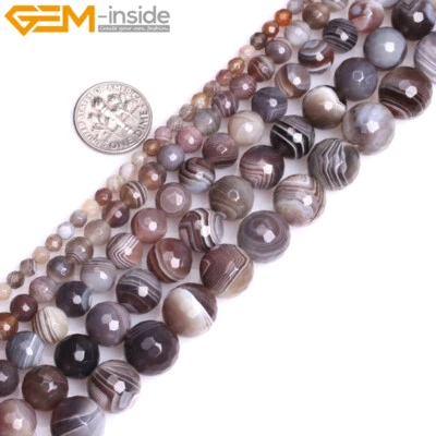 Natural Botswana Agate Round Gemstone Loose Beads For Jewellery Making 15" UK - Image 1 of 4
