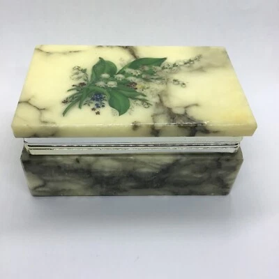  Joyero de piedra artesanal vintage de alabastro lirio del valle latón Foto 1 de 4