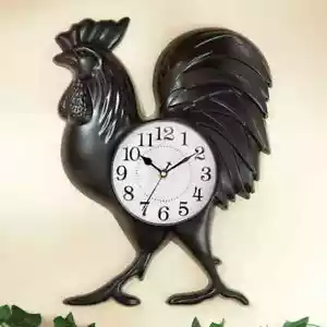 Cock-A-Doodle-Doo Metal Country Rooster Hanging Home Wall Clock - Picture 1 of 1