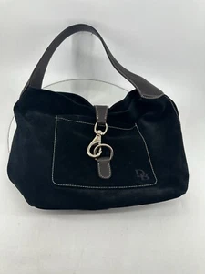 Dooney & Bourke Purse Womens M Black Suede Annalisa Lock Sac Slouchy Hobo Y2K - Picture 1 of 17