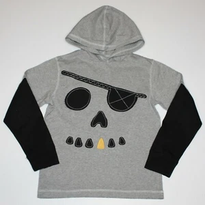 Gymboree Junior Linebacker Boy's Hooded Pirate Skull Double Sleeve Top Shirt 8 - Picture 1 of 2