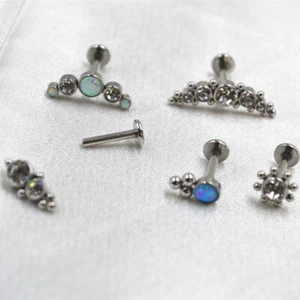 50pc 16G Lip Labret Bar Opal Gems Ear Helix Daith Tragus Body Piercing Jewelry - Picture 1 of 14