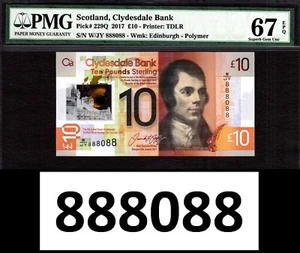Scotland Polymer 10 Pounds Almost SOLID 888088 P-229Q SUPERB GEM UNC PMG 67 EPQ - Picture 1 of 2