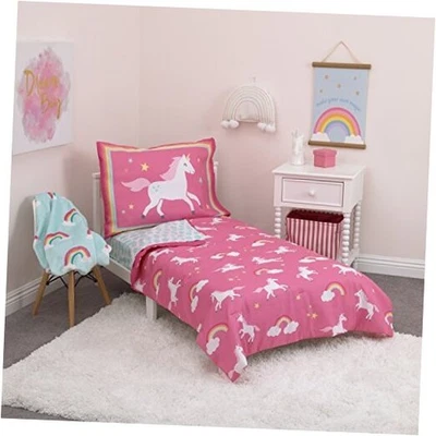 Juego de cama CARTERS Rainbow Unicorn 4 piezas para niños pequeños, rosa, aguamarina, blanco  Foto 1 de 4