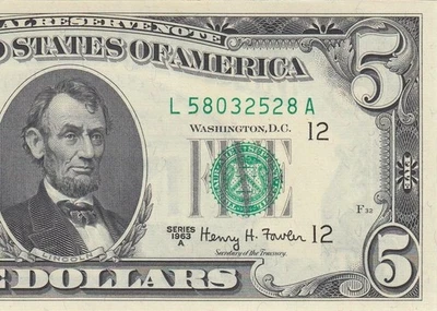 1963-A FEDERAL RESERVE NOTE "SAN FRANCISCO" $5 (( GEM UNC )) - Image 1 of 4
