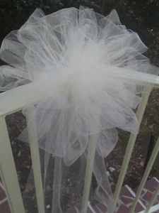 12 IVORY or any color Tulle Wedding Pew Bows Arche Gazabo Rails RUSH AVAIL - Picture 1 of 5