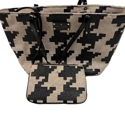 Bolso de mano Kate Spade New York para mujer Cartera Negro Beige Pata de gallo Cartera Foto 1 de 4