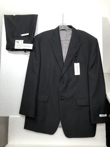 Men's Calvin Klein Black Pinstripe 2-Pc Suit Flat Front Pants S42 - 32 X 32 NEW - Picture 1 of 24