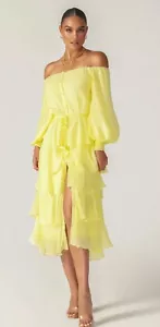 Alieva Yellow Chiffon Flowy Dress Yellow Womens Large NWTS Runs Big Fits as XL! - Picture 1 of 13