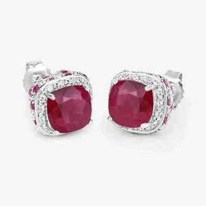 Ohrringe 6,12 Karat Rubin und weißer Topas 0,925 Sterlingsilber Jubiläumsgeschenk - Bild 1 von 5