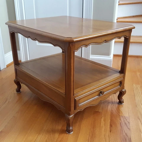Vintage Drexel Heritage MCM End Table Two Tier Fruitwood/Pecan Lovely Warm Brown Cover