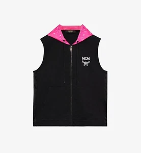 $395 MCM Mens Black Cotton Flo Sleeveless Nylon Hood Sweatshirt Vest MHV9ALC04BK - Picture 1 of 8