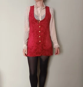 60er Vintage Kleid 70er Retro Samt Gothic Jaquard XS - Bild 1 von 4