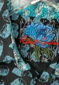 ROBERT GRAHAM Black Teal Geometric Skull Short sleeve Size L BRAND NEW w/ TAGS - Picture 1 of 4