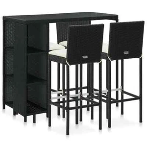 NNEVL 5 Piece Garden Bar Set with Cushions Poly Rattan Black - Picture 1 of 8