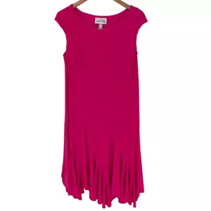 Joseph Ribkoff kurzes asymmetrisches fließendes Midikleid Flügelärmel Damen 10 rosa - Bild 1 von 10