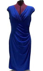 Lauren Ralph Lauren Midikleid blau V-Ausschnitt Größe 12 neu mit Etikett Org. $ 124 - Bild 1 von 6
