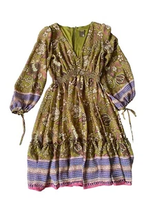 Taylor Dress Small Green Paisley Boho Floral Fit & Flare Blue Bohemian - Picture 1 of 8