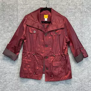Ruby Rd Jacket Women's Size 12 Cranberry Red Metallic Button Front Drawstring - Picture 1 of 15
