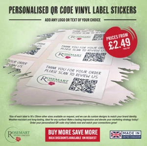 Personalised qr code logo text branded social media vinyl label stickers - Picture 1 of 3