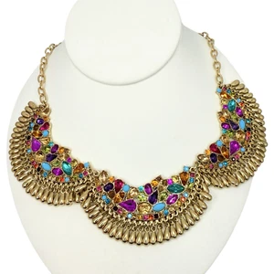 Betsey Johnson Mardi Gras Crystal Statement Necklace 20" Gold Cluster Carnival - Picture 1 of 7