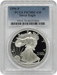 1996-P American Proof Silver Eagle one Dollar Coin PCGS PR70 DCAM - Picture 1 of 2
