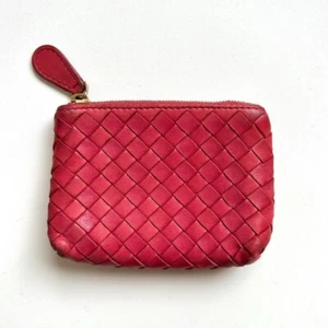 BOTTEGA VENETA Authentic Leather Coin purse coin purse intrecciato red Women - Picture 1 of 7